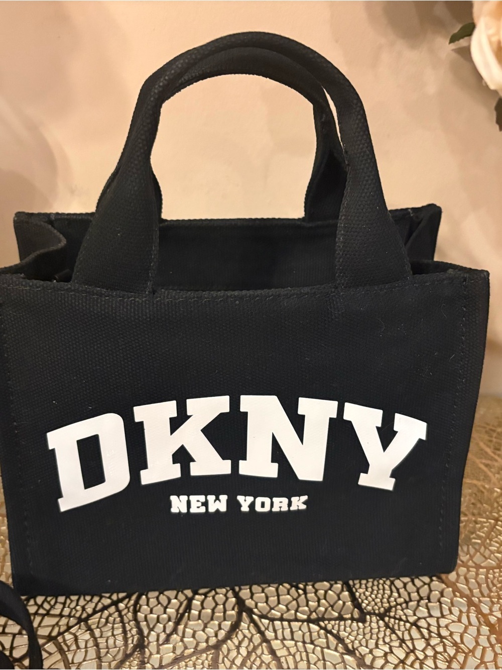 Dkny Black Canvas Mini Tote with White Logo